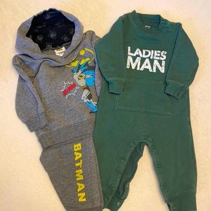 Carter’s Boys Green Jumpsuit & Gray Batman Justice League Hoodie/ Pants Bundle